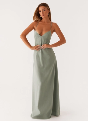 Middle Ground Linen Maxi Dress - Sage Comfort Mode
