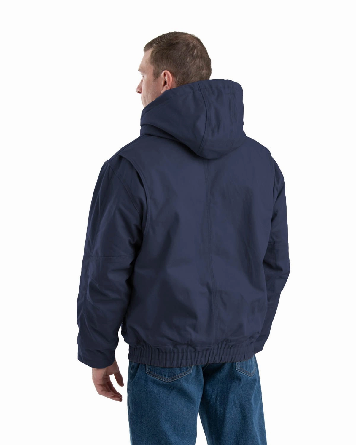 Sleek Layer Look Seam Sealed Berne Mens Navy Cotton Blend FR Hooded Jacket