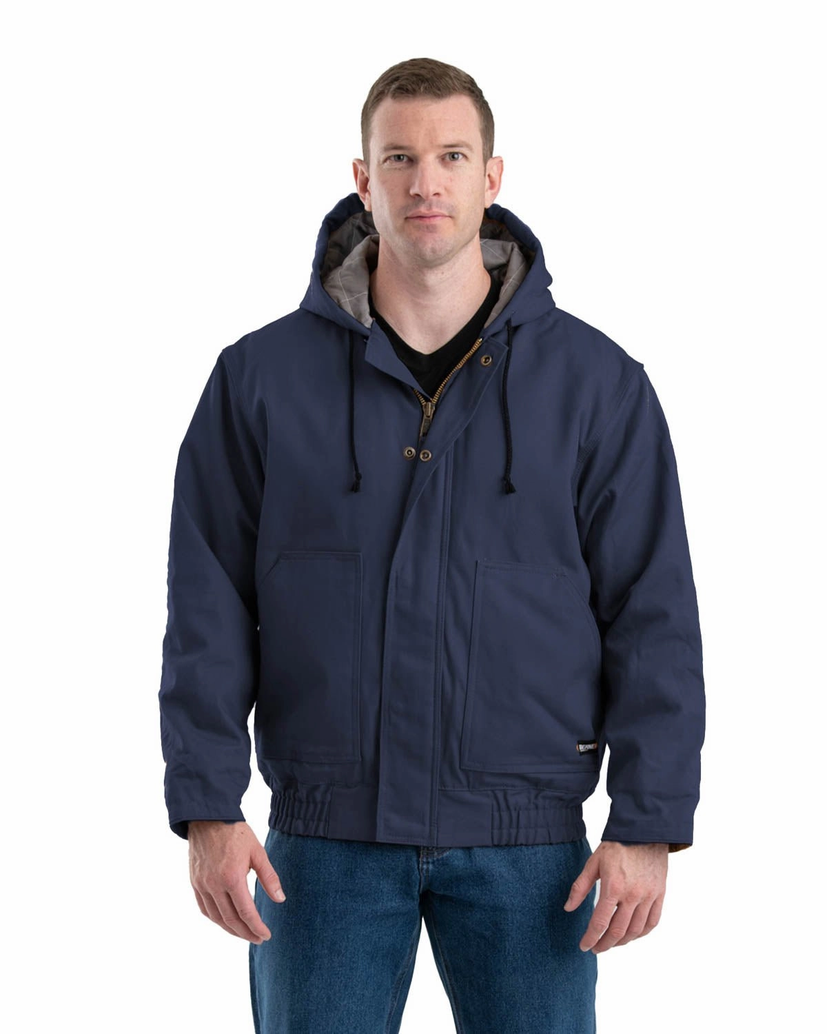 ReflectiveDetails Non Irritating Tags Berne Mens Navy Cotton Blend FR Hooded Jacket