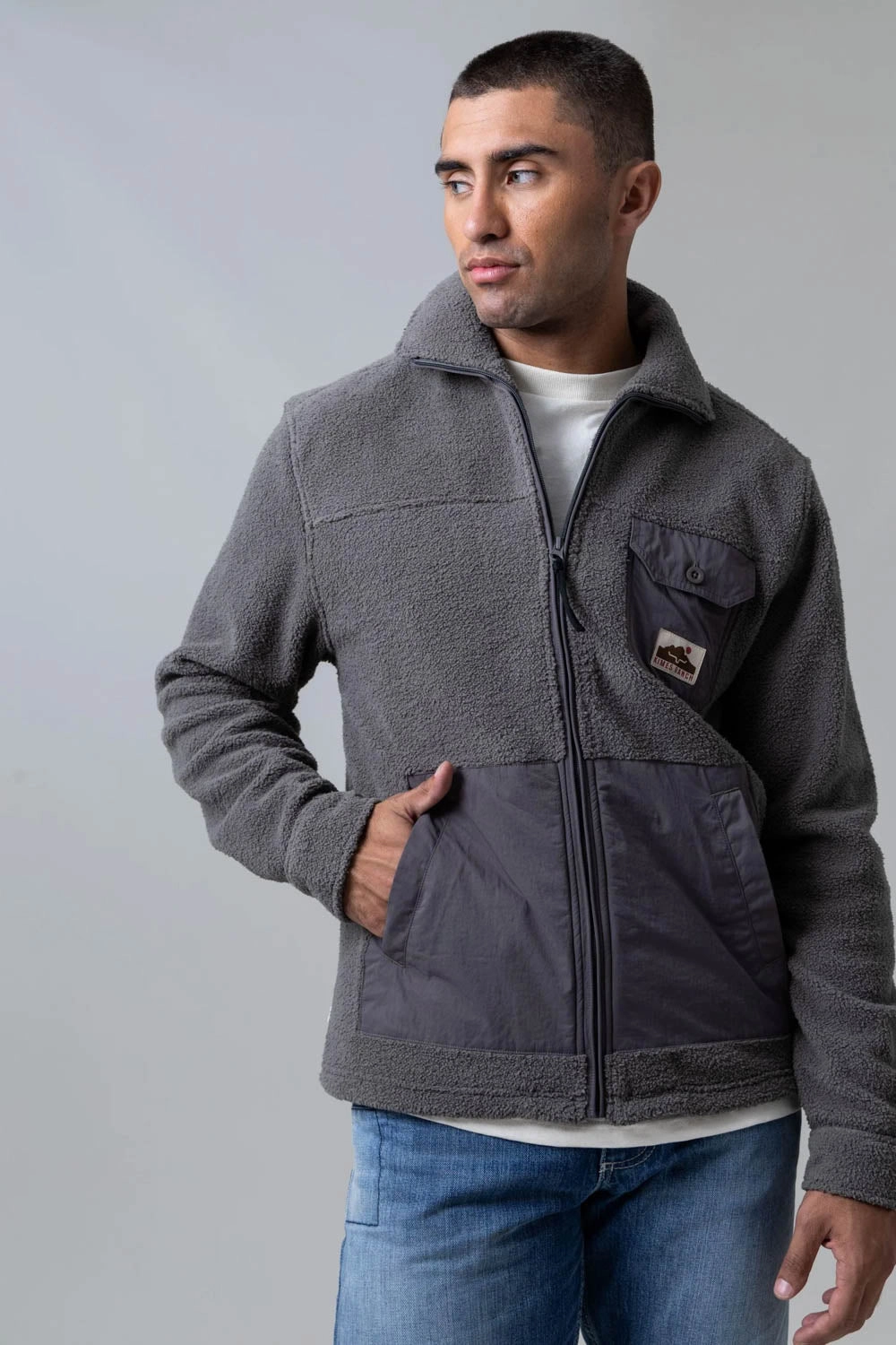 Friction Resistant Faux Fur Collar Kimes Ranch Mens Maxwell Grey Heather 100% Polyester Fleece Jacket