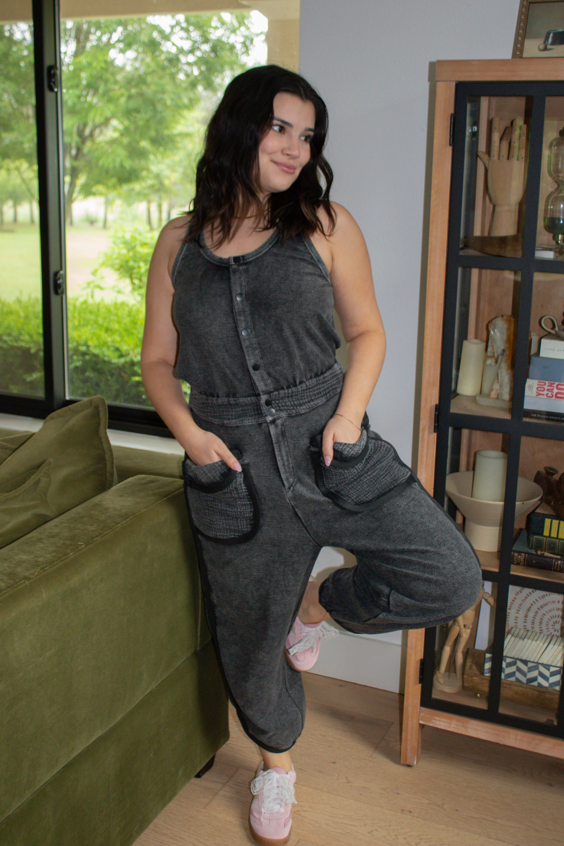 Quick Fit Mineral Washed Terry Jumpsuit - Black