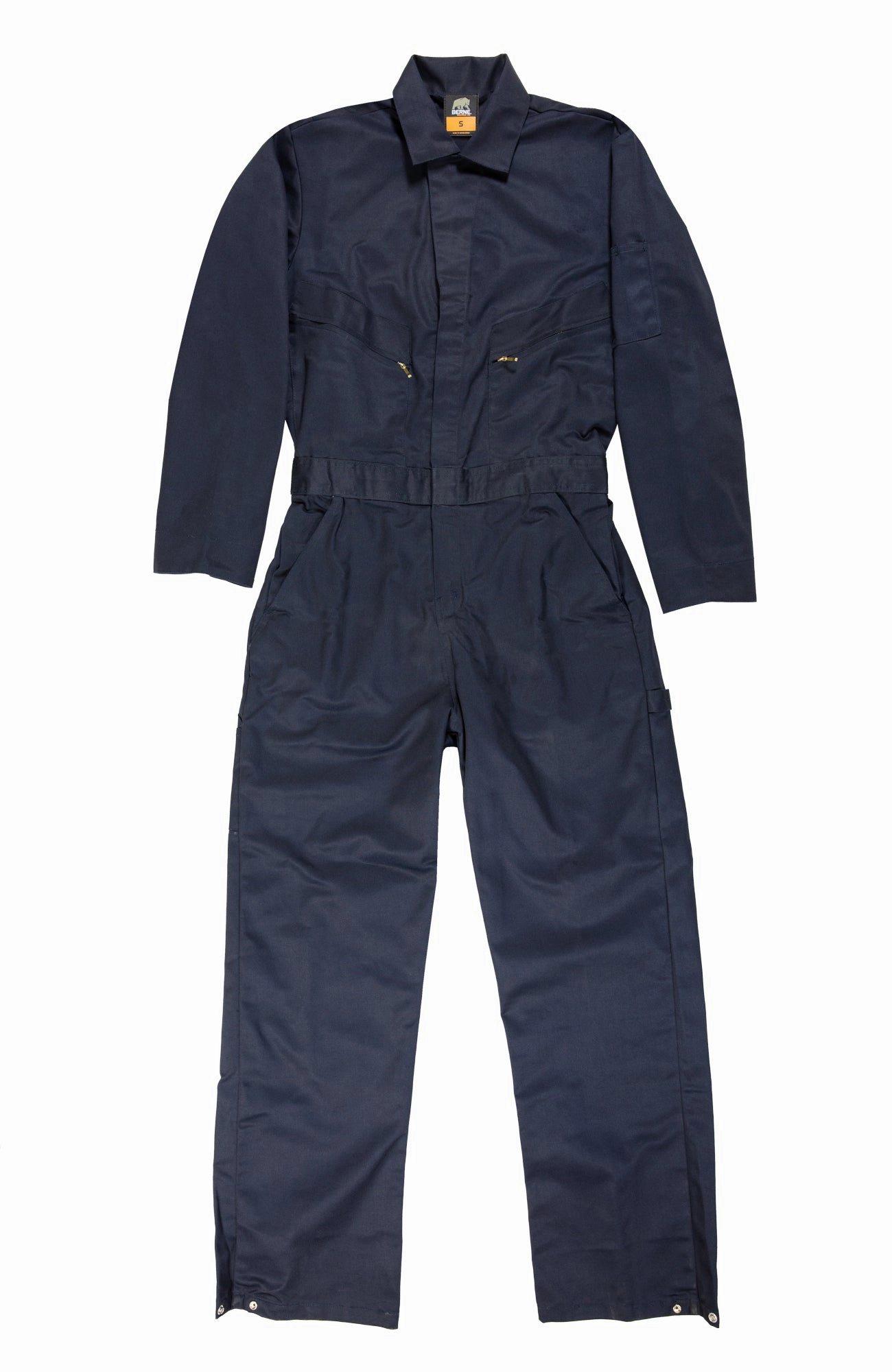 Berne Mens Navy Cotton Blend Deluxe Unlined Coverall Stowable Hood Double Buttons