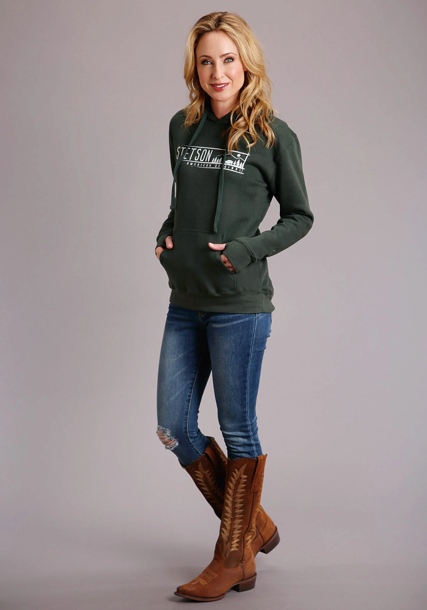 Stetson Womens Hunter Green Cotton Blend Original Hoodie Winter Layers