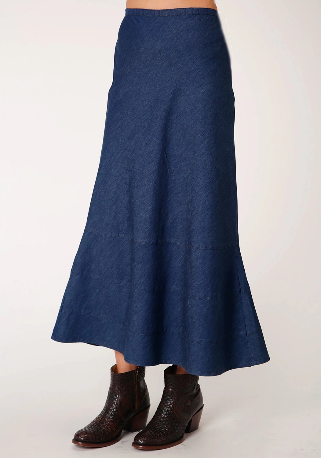 Roper Womens Indigo Blue 100% Cotton Bias Cut Midi Skirt High Elasticity Material