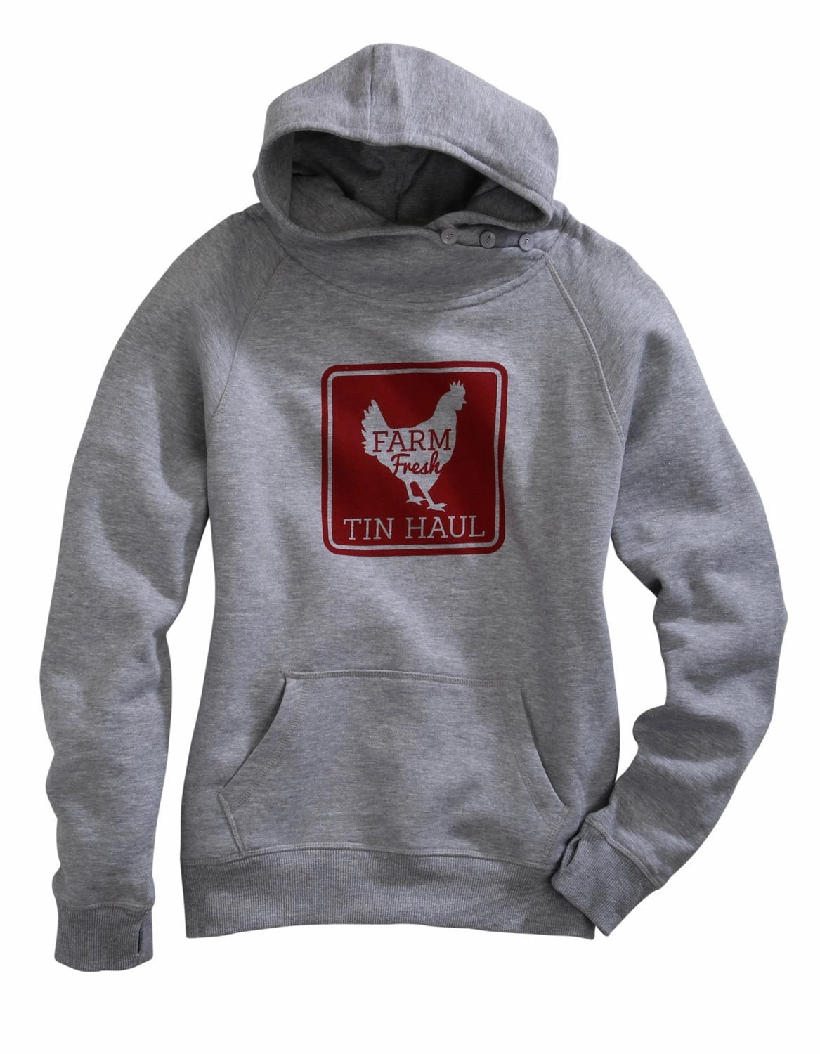 Tin Haul Womens Grey Cotton Blend Farm Fresh Hoodie Thick Insulation Wardrobe Essential