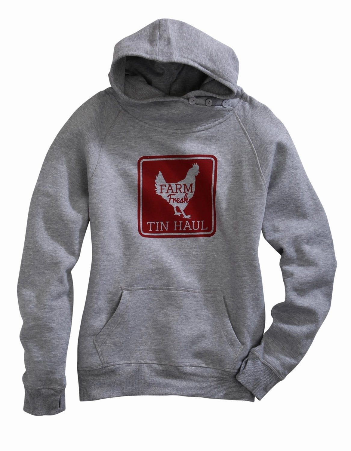 Tin Haul Womens Grey Cotton Blend Farm Fresh Hoodie Noise Reducing Hardware Transitional Weather Piece