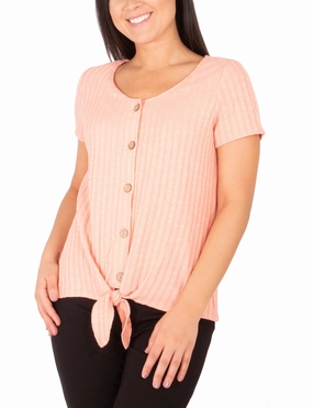 Short Sleeve Button Front Top With Tie At Hem standard fit BreathableMoistureBarrier
