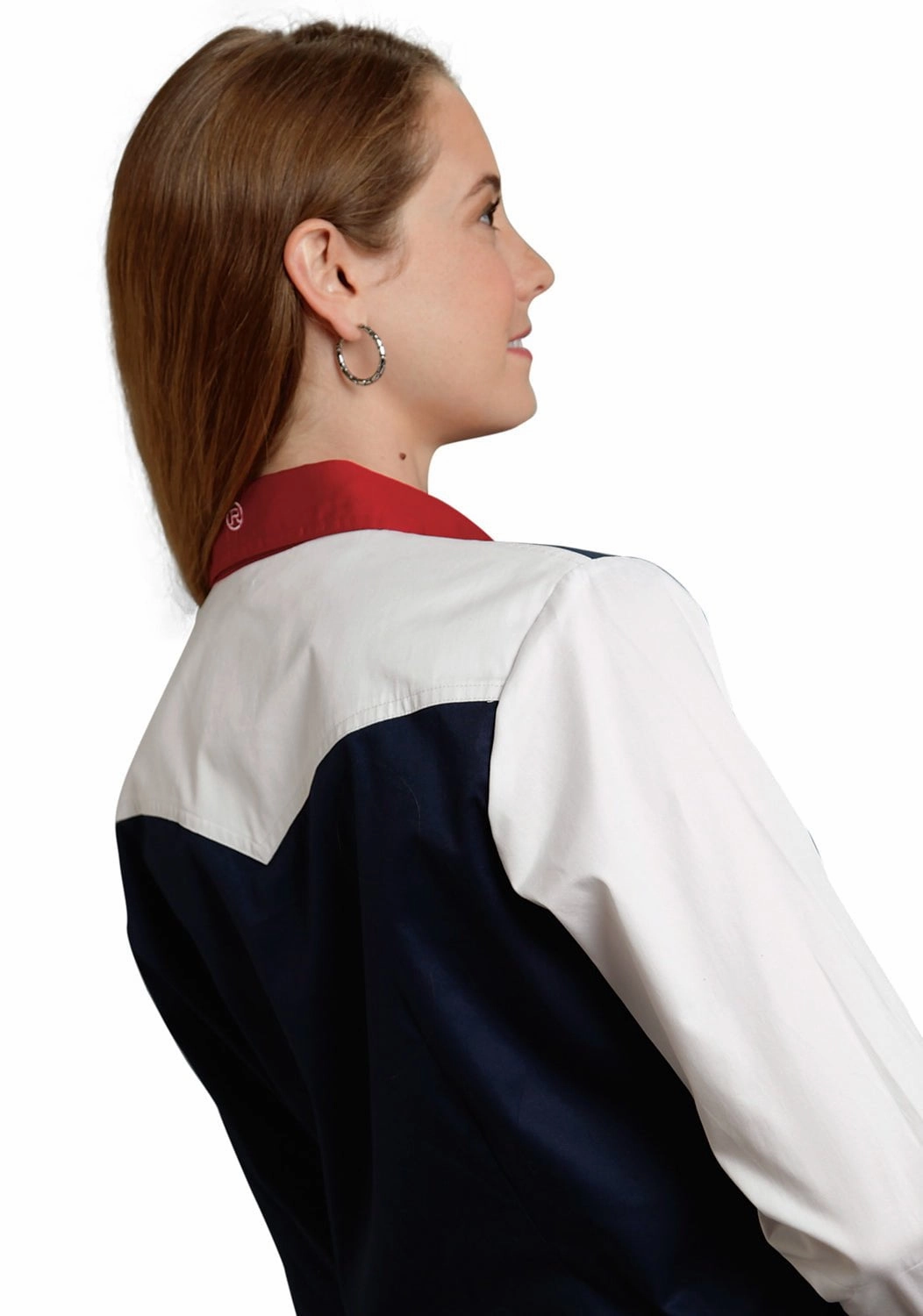 Roper Americana Ladies Blue 100% Cotton L/S Colorblock Western Shirt Polished Placket