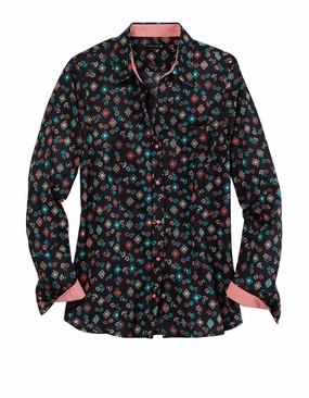 Tin Haul Womens Floral Aztec Print Black 100% Cotton L/S Shirt Cruise Collection