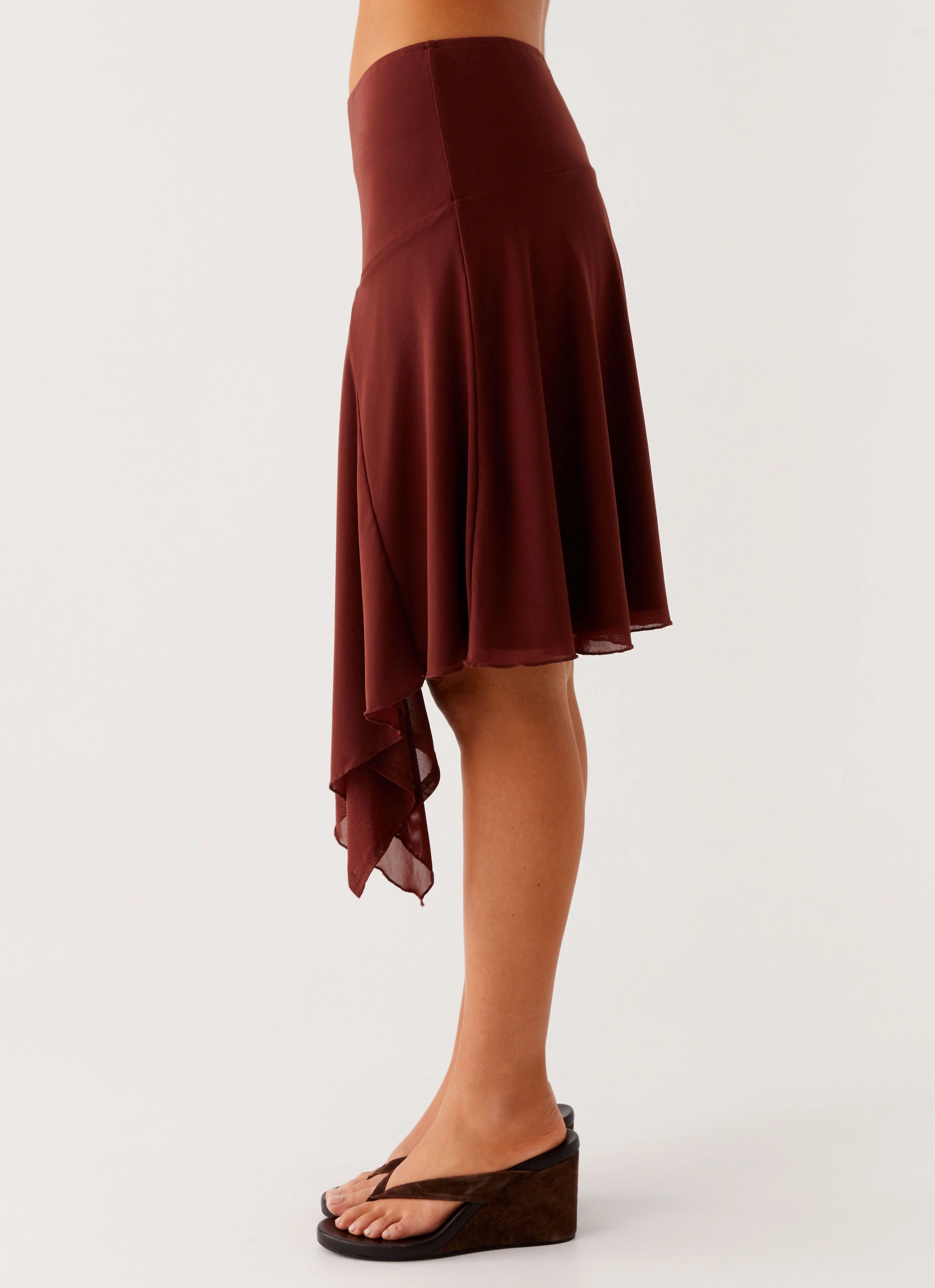 Natural Look Bold Accent Mirage Midi Skirt - Chocolate