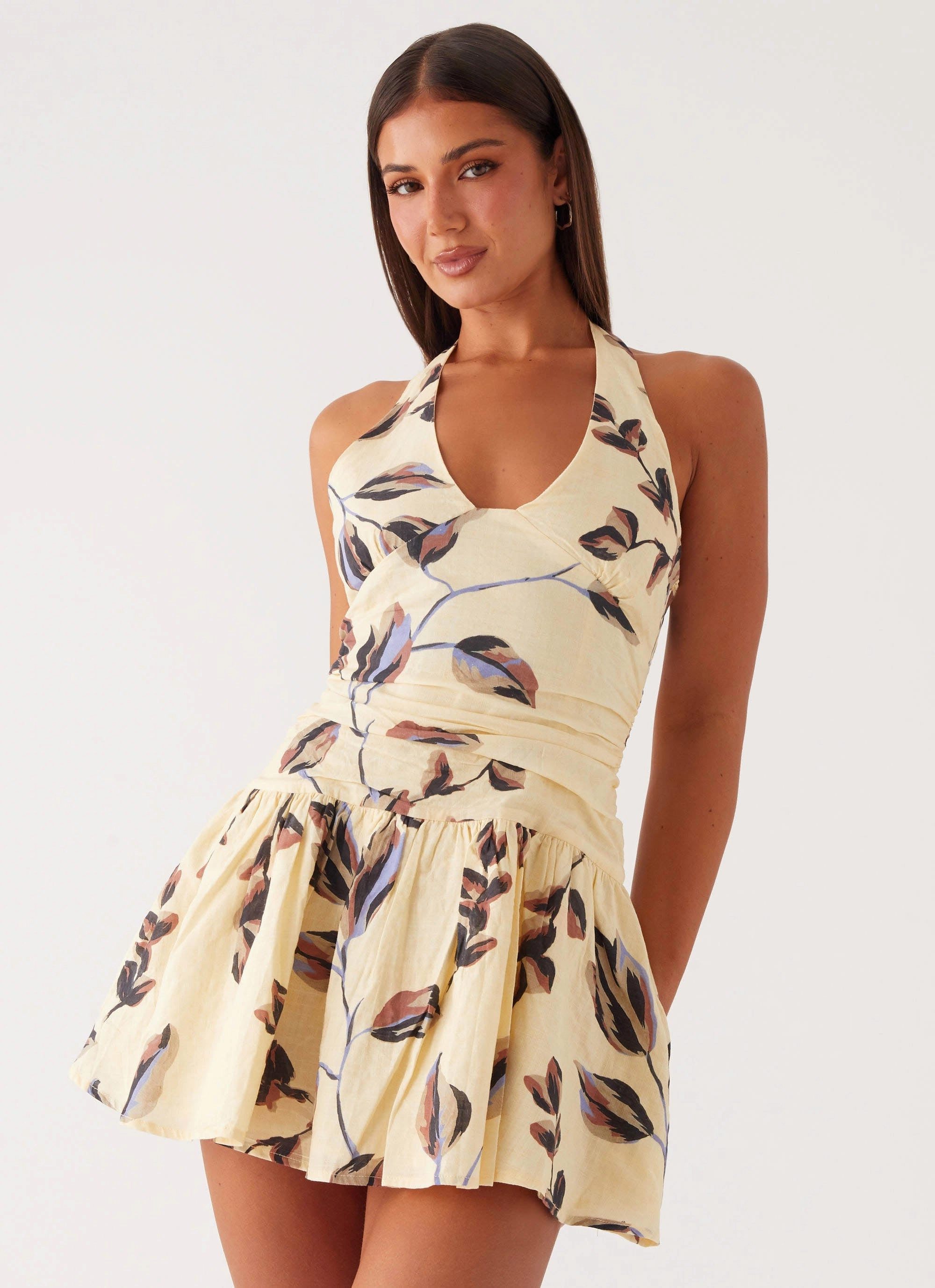 Mirelle Halter Neck Mini Dress - Buttercream Bliss All-Weather Jacket