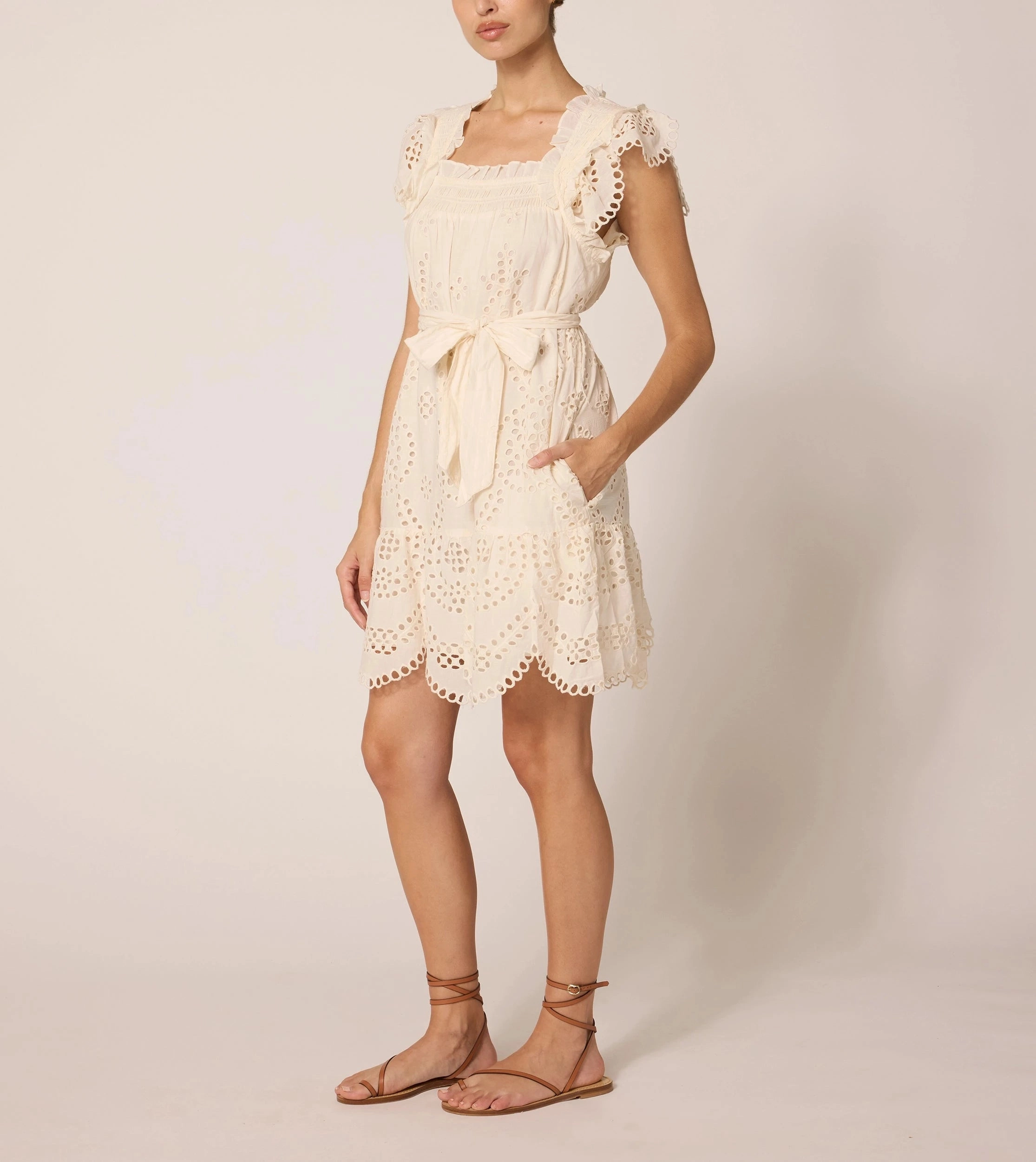 Mireya Mini Dress | Ivory Eyelet Dressy Yet Comfortable Influencer-Style
