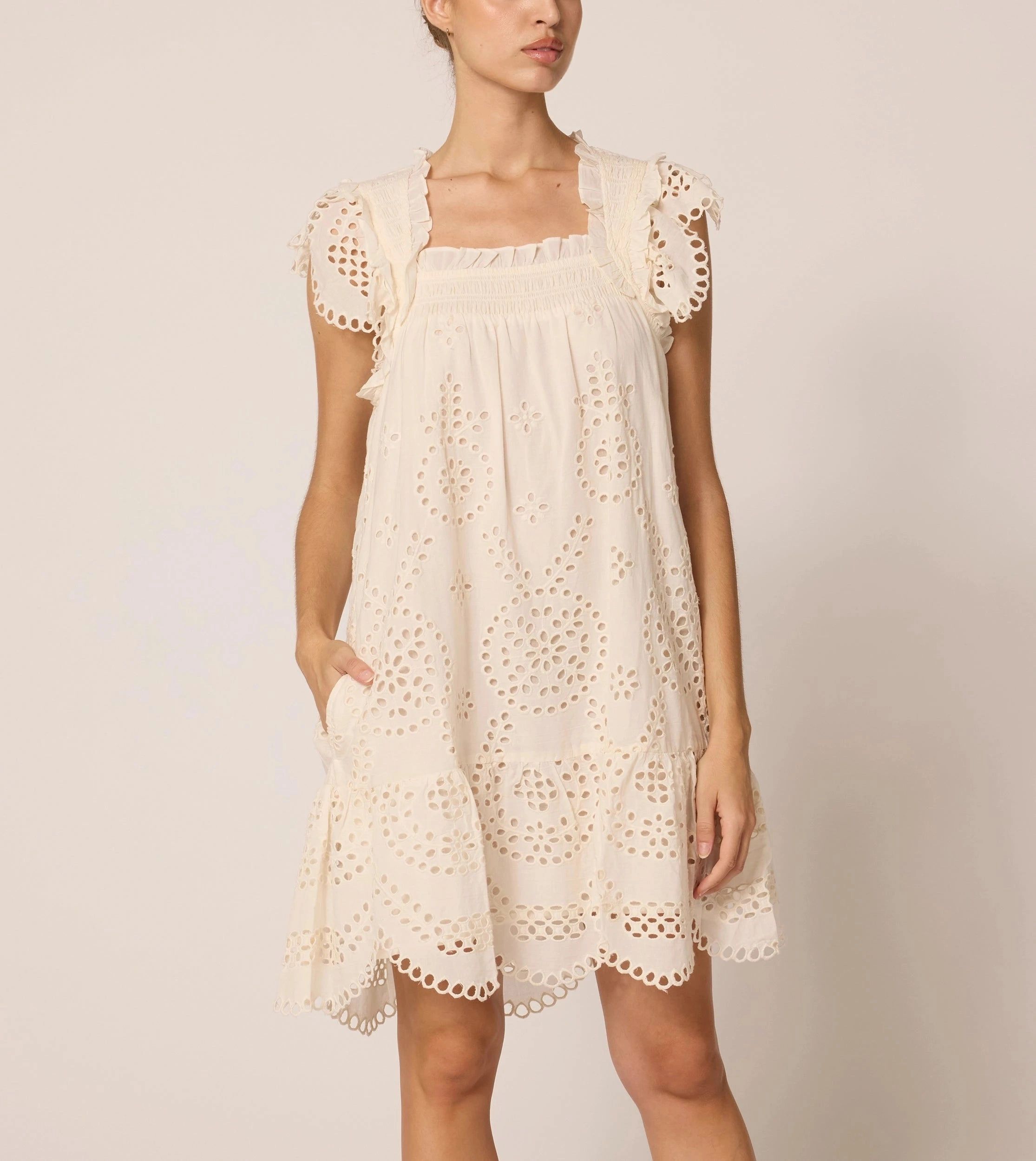 Workwear Mireya Mini Dress | Ivory Eyelet