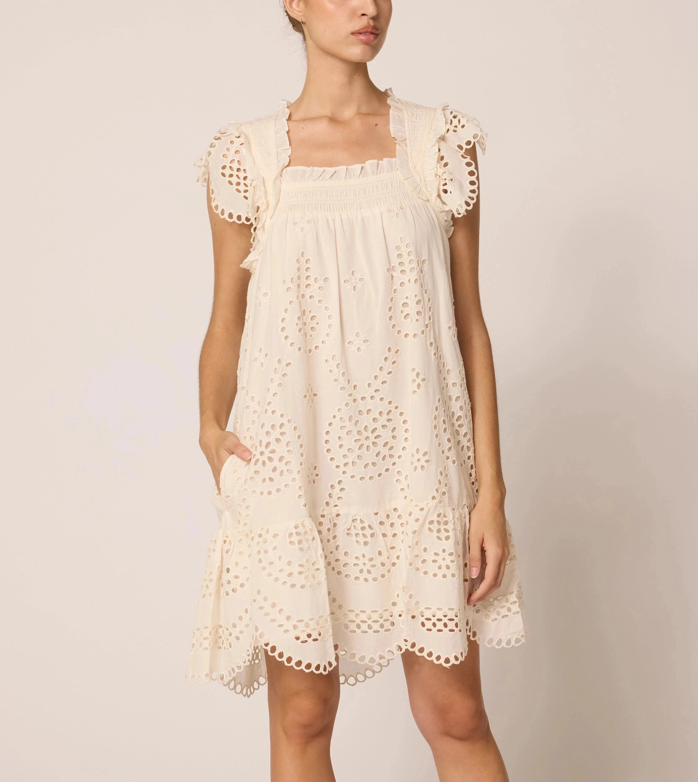 Vibrant Hue Mireya Mini Dress | Ivory Eyelet