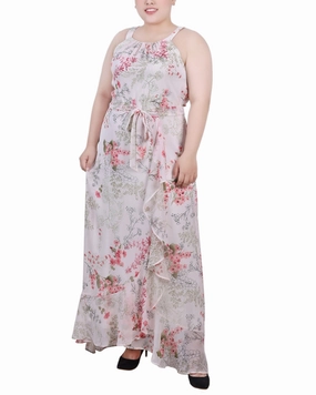 Sharp Fit Seamless Finish Plus Size Halter Front Chiffon Maxi Dress