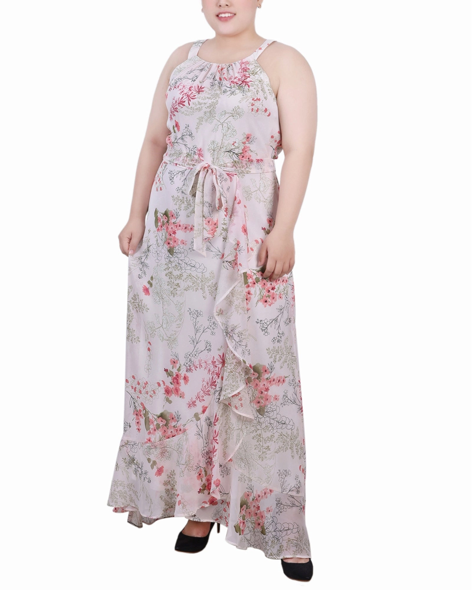 Plus Size Halter Front Chiffon Maxi Dress SustainableCotton Figure-Skimming