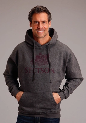 Breathable Layer Stetson Mens Crest Logo Grey Cotton Blend Hoodie