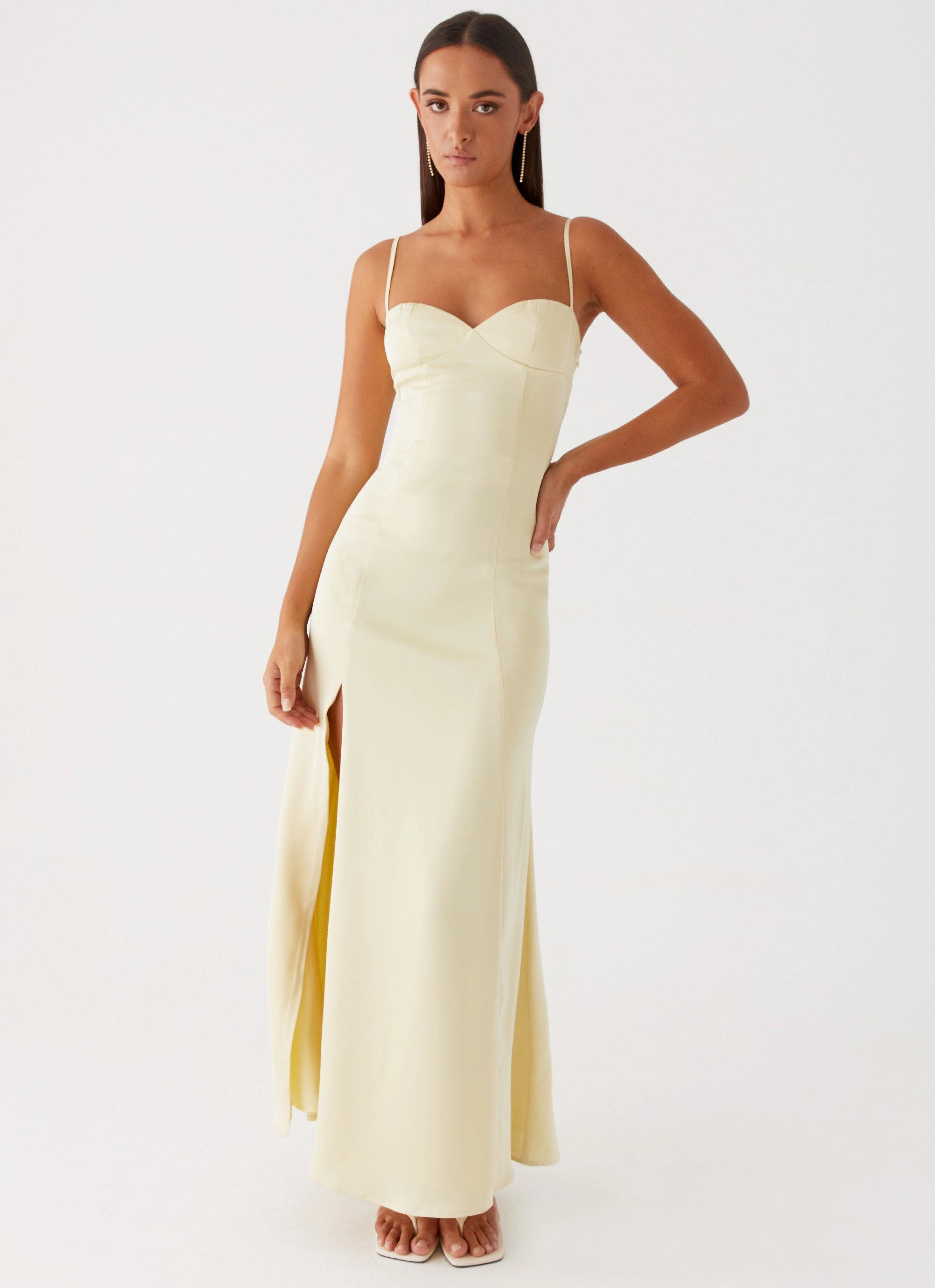 Miss Bloom Maxi Dress - Lemon Shirred-Detail Side Tie