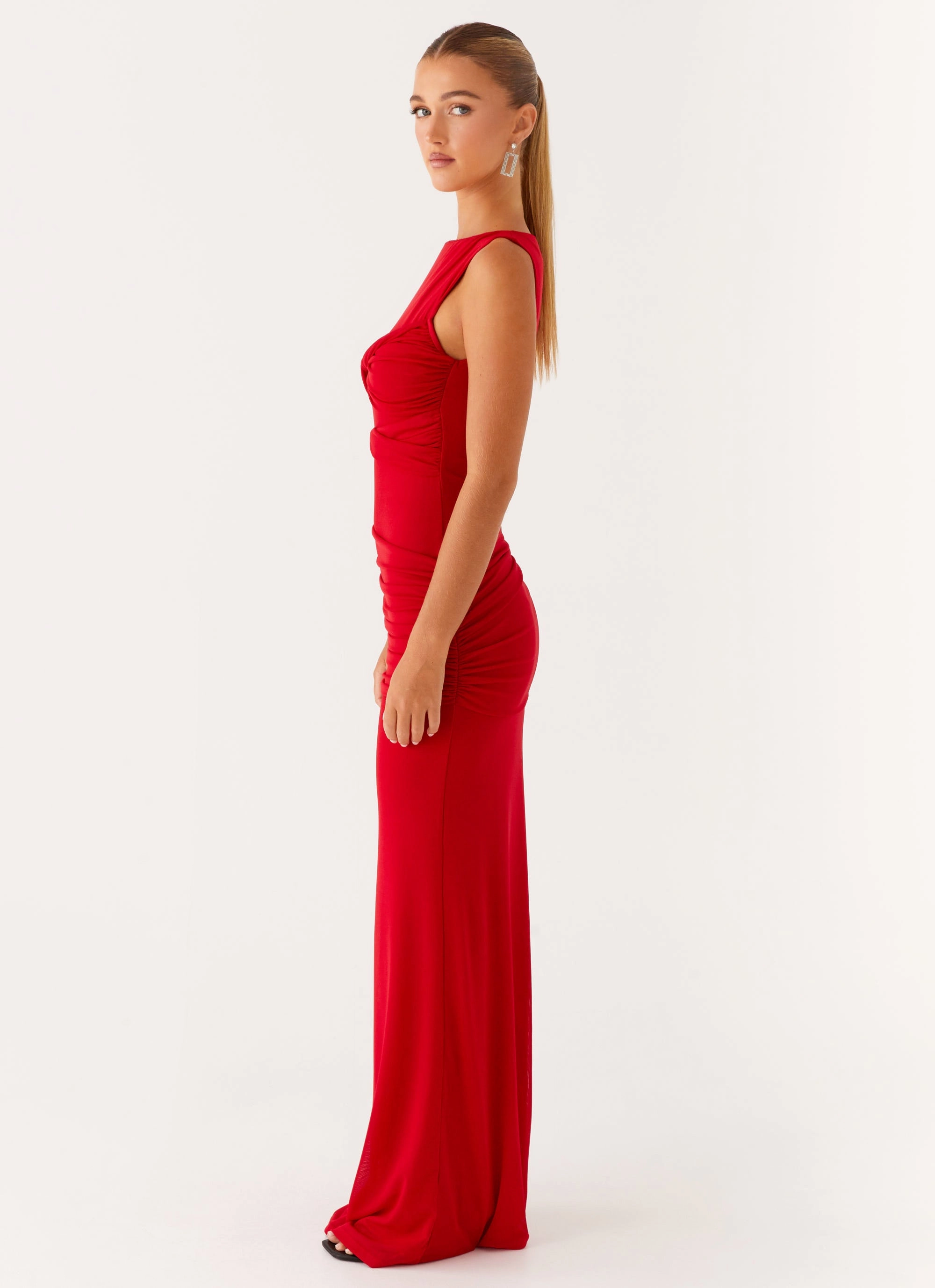 Missy Maxi Dress - Red Cozy Layer Detachable Hood