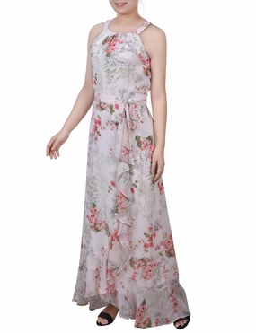 Evening Wear Halter Front Chiffon Maxi Dress