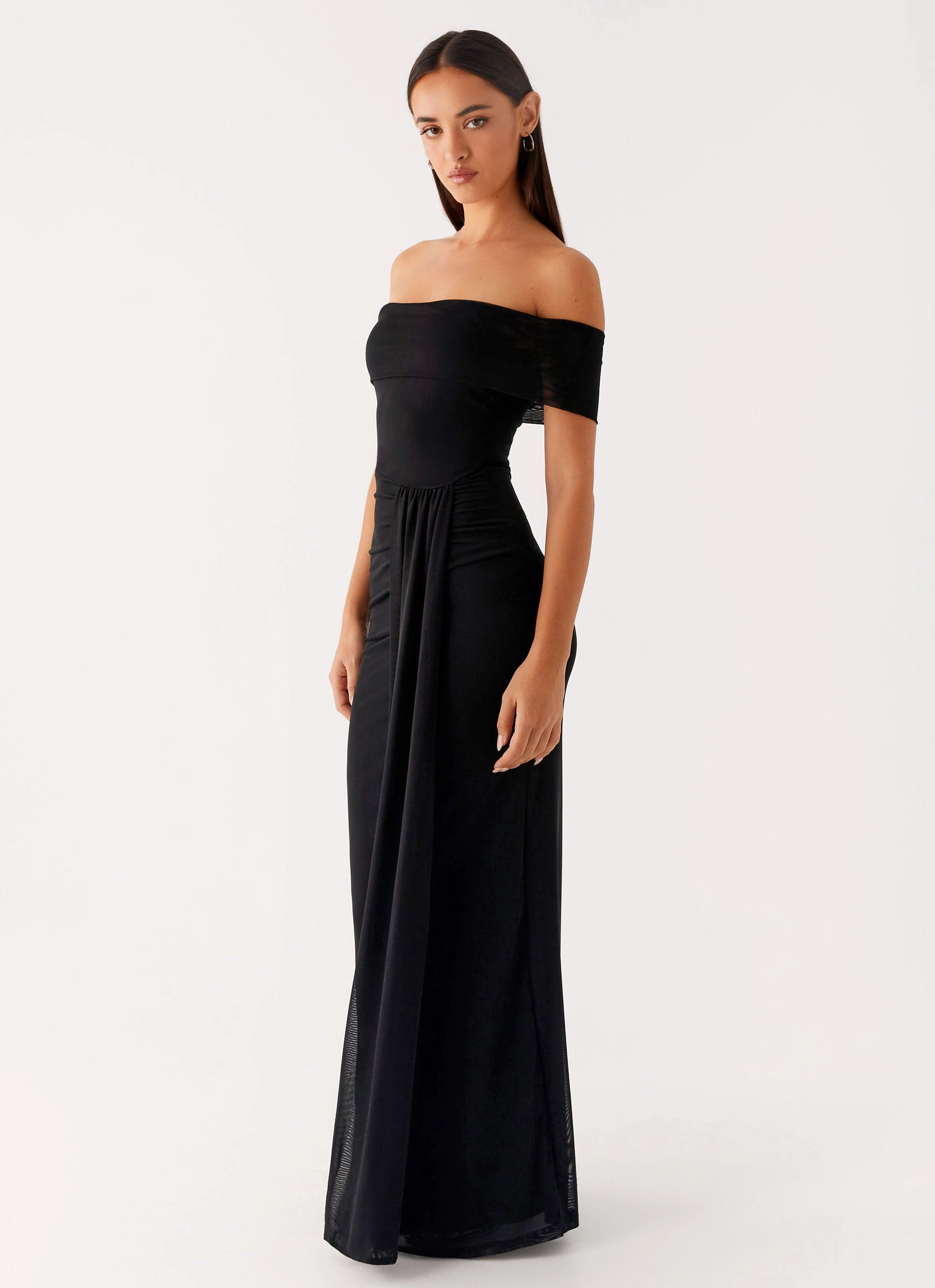 Aileen Maxi Dress - Black Wool blend Notch Lapel