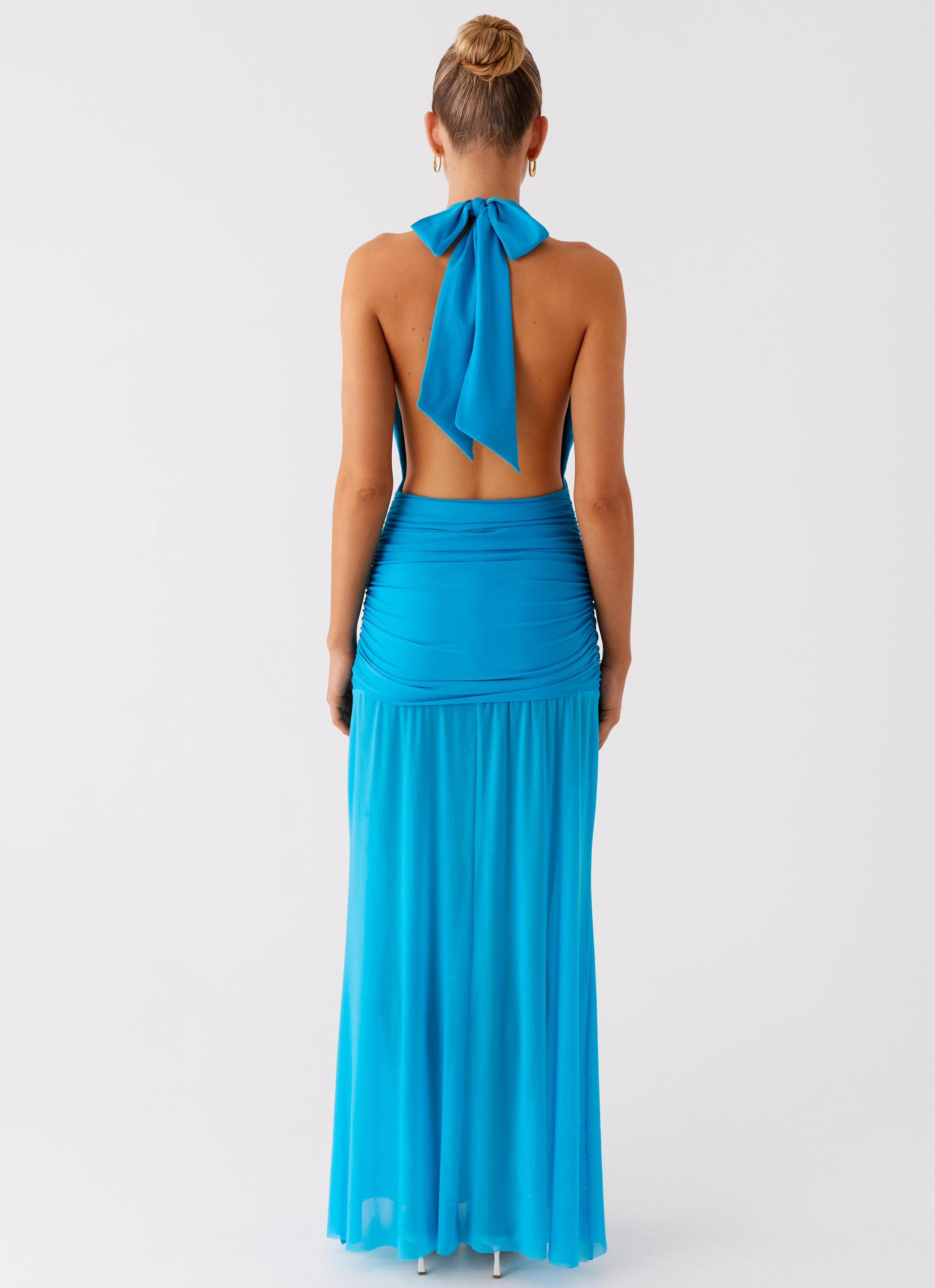 Weatherproof Coat Insulated Fashion Dilemma Halter Maxi Dress - Turquoise Blue