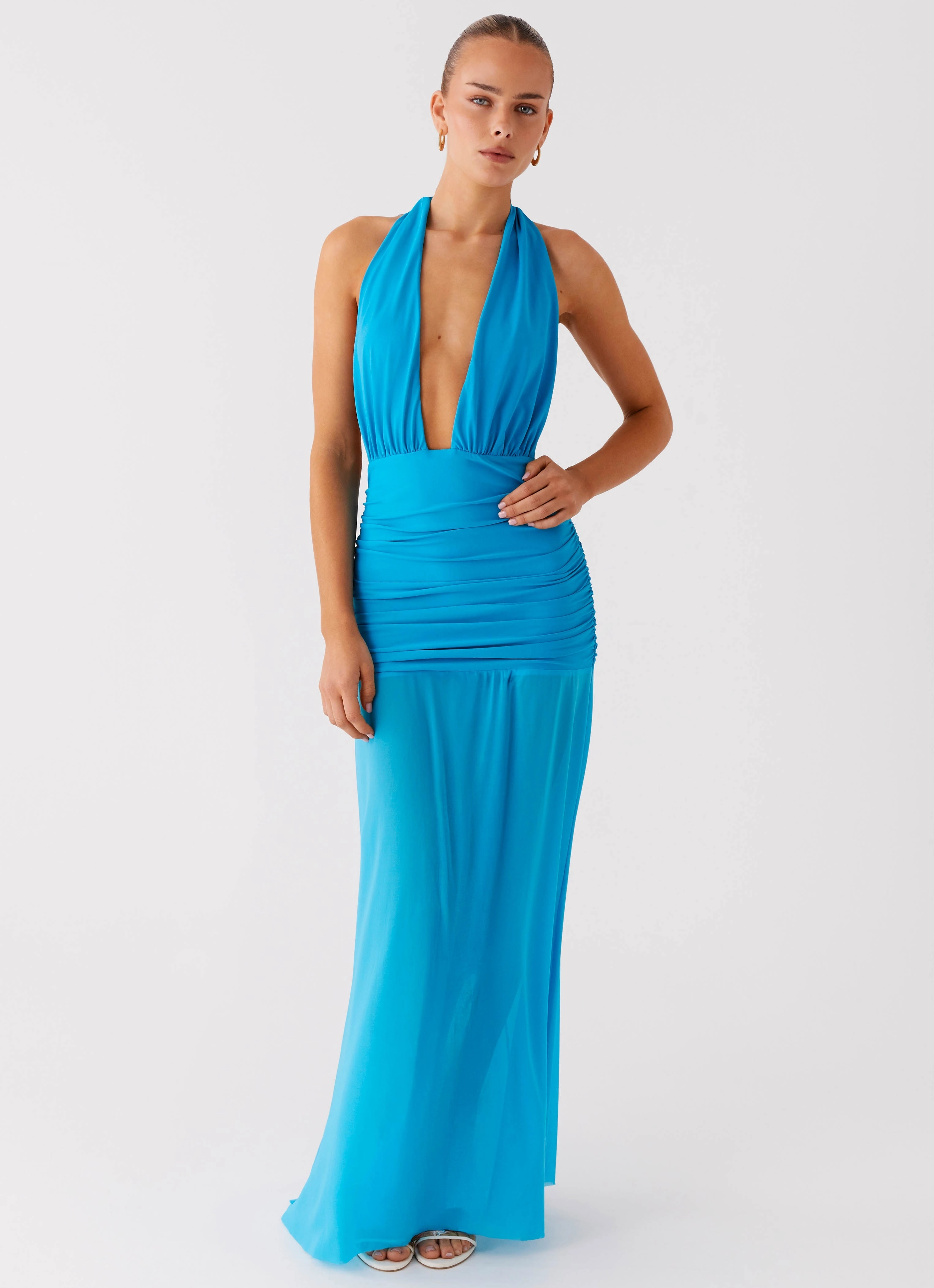 Dilemma Halter Maxi Dress - Turquoise Blue Insulated Warmth Timeless Outerwear