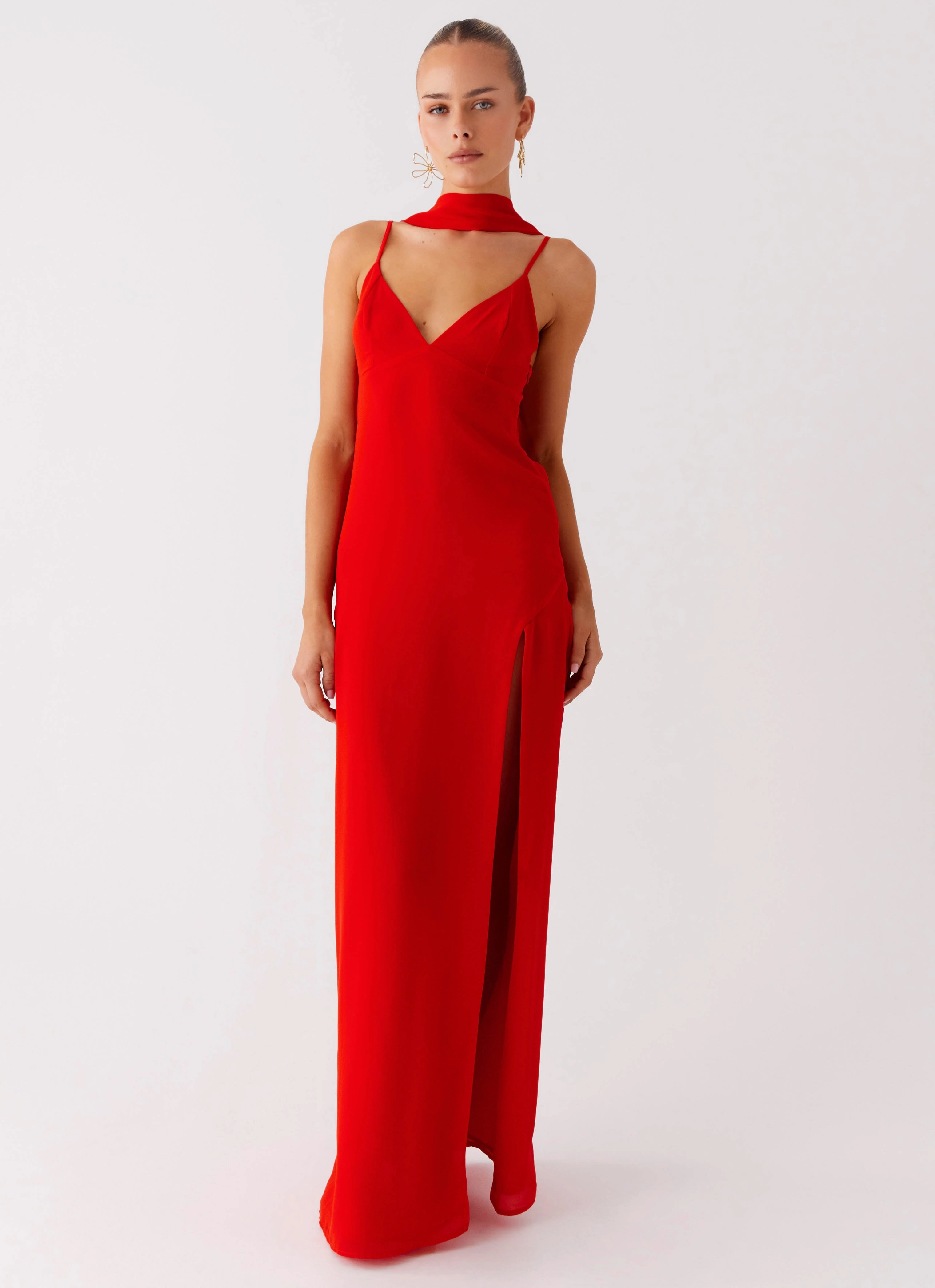 Yorke Scarf Maxi Dress - Raspberry Red Contrast Stitch