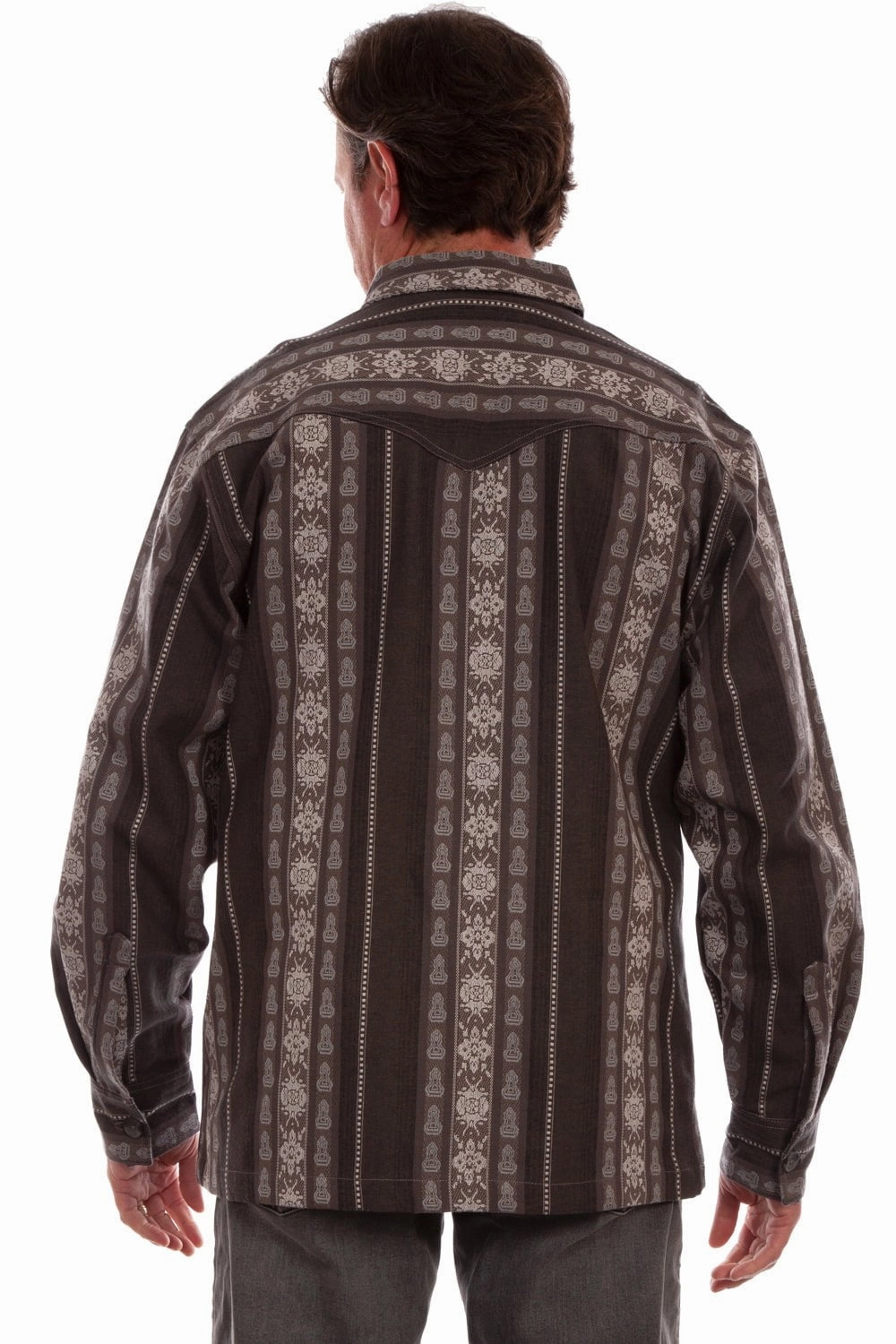Budget Friendly Striped Design Scully Mens Jacquard Vertical Charcoal 100% Cotton L/S Shirt