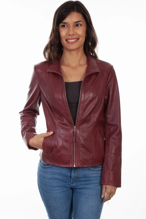 Scully Womens Merlot Leather Lightweight Zip Jacket Taped Seam Waterproofing