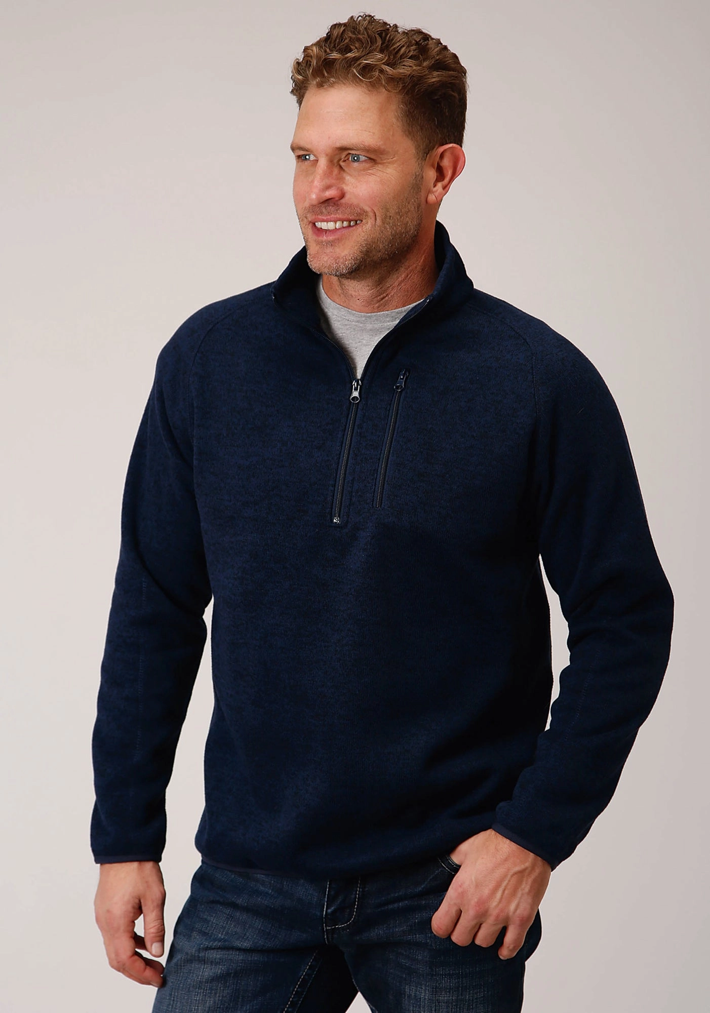 wrinkle free Stetson Mens Navy Polyester 1/4 Zip Pullover Sweater
