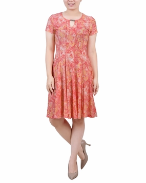 Timeless Appeal Calm Aesthetic Short Sleeve Jacquard Knit Seamed Dress