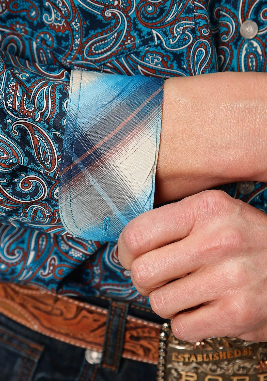 Roper Mens Blue 100% Cotton Canyon Paisley BD L/S Btn Shirt Corporate Retreat