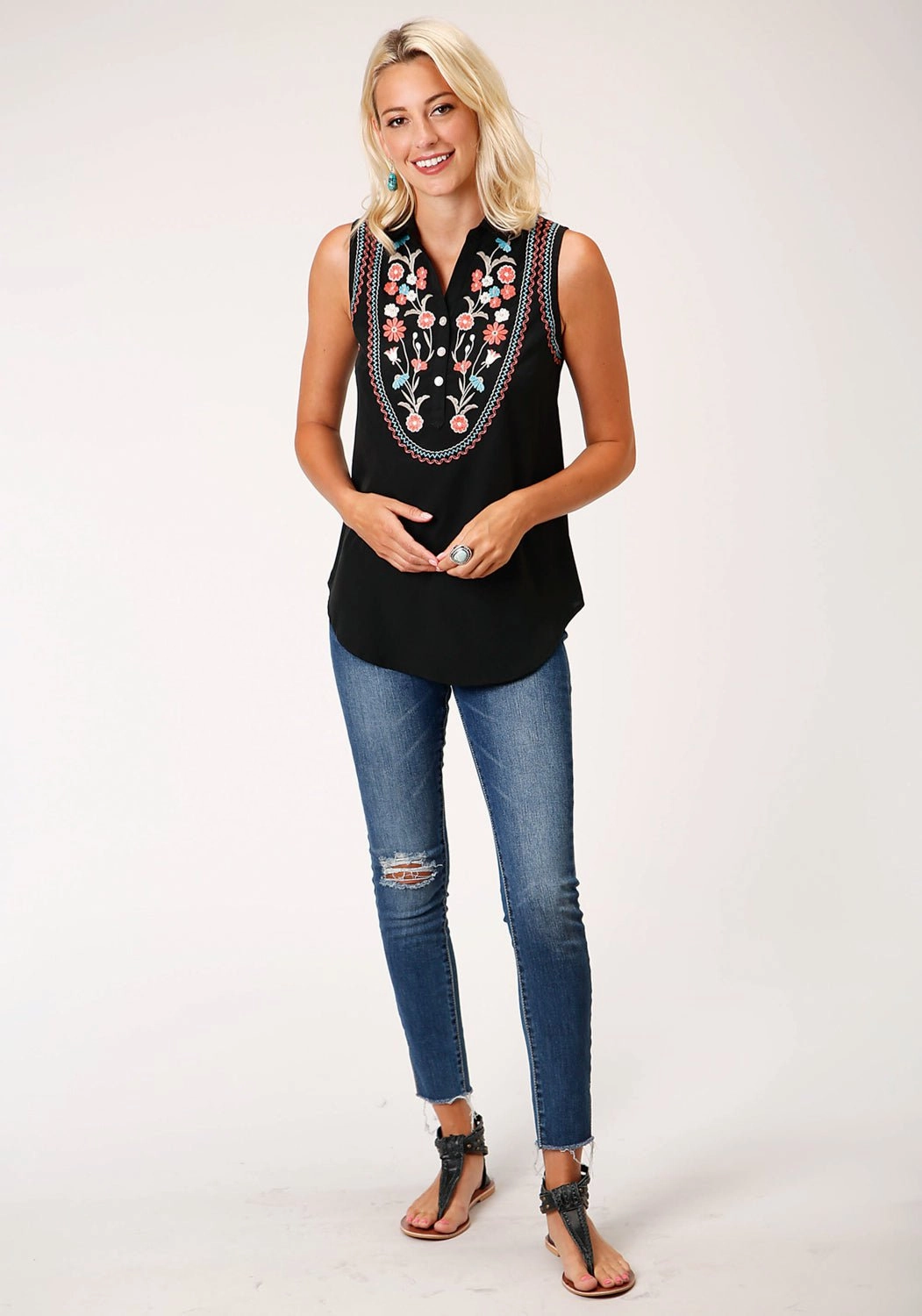 Anti Static Fabric Warm Layers Roper Womens 1080 Floral Black 100% Polyester S/L Blouse