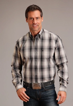 Stetson Mens Desert Ombre Grey 100% Cotton L/S Shirt Odor Control Technology