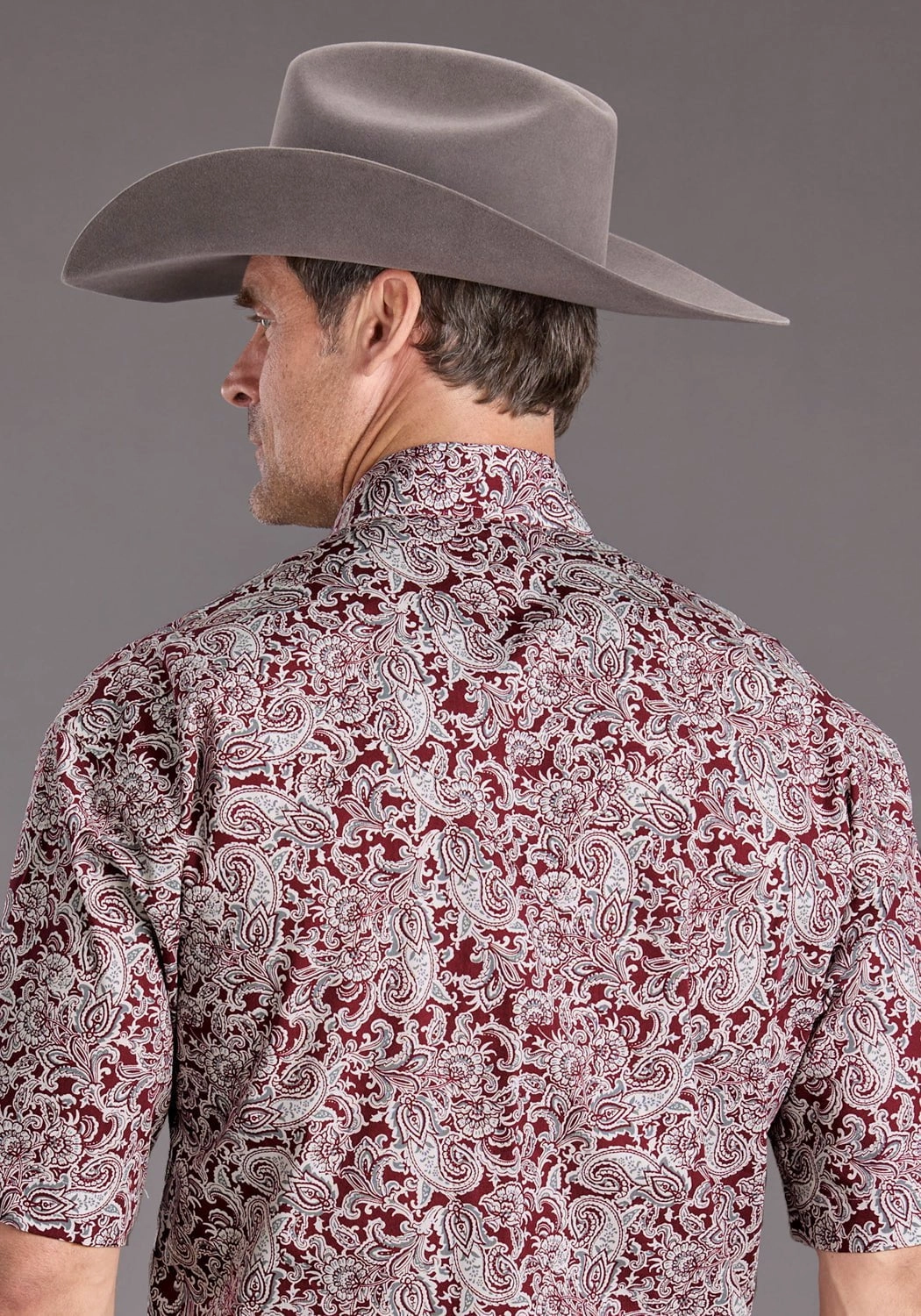 Stetson Mens 2393 Paisley Wine 100% Cotton S/S Shirt Warm Layers
