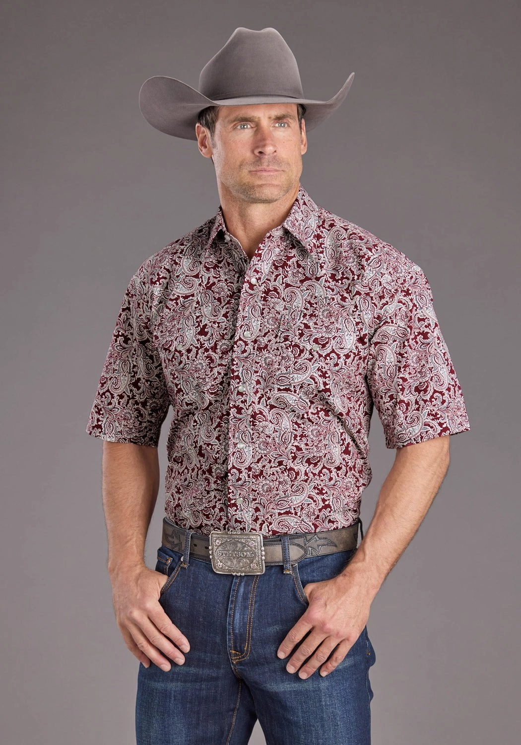 Summer Vibes Stetson Mens 2393 Paisley Wine 100% Cotton S/S Shirt