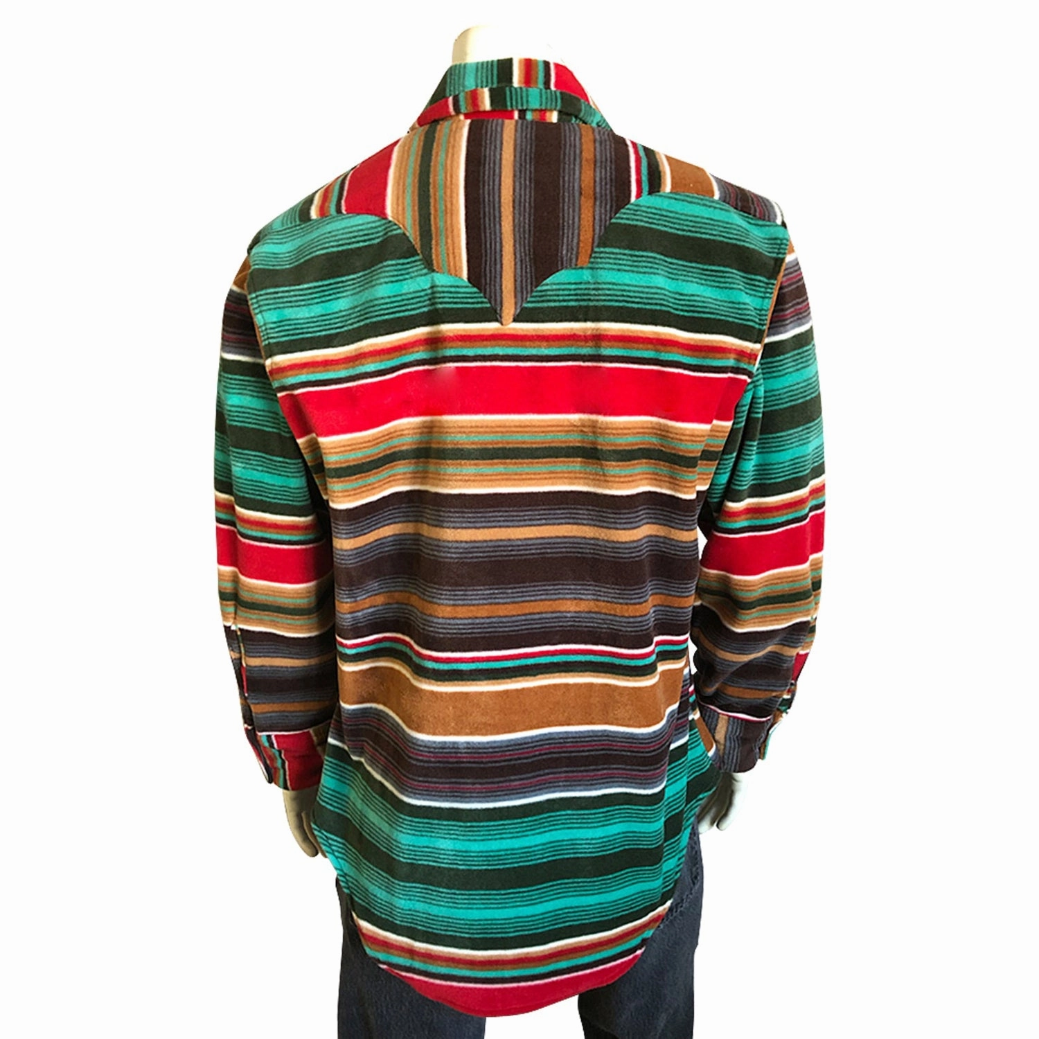 Soft touch finish Tagless Design Rockmount Mens Brown/Green Fleece Serape Pattern Western L/S Shirt