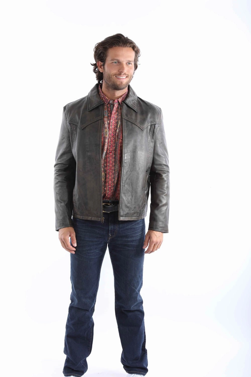 Scully Mens Vintage Distressed Rugged Brown Leather Leather Jacket On Duty Layer Reversible Style