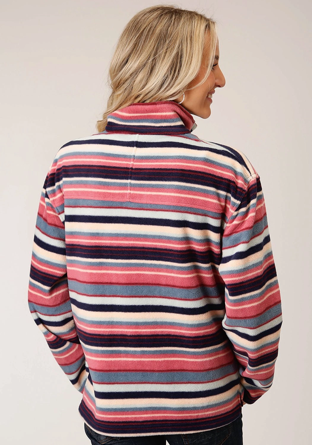 FleeceLined Snag Free Surface Roper Womens Navy Multi Polyester Horizontal Stripe Fleece Jacket