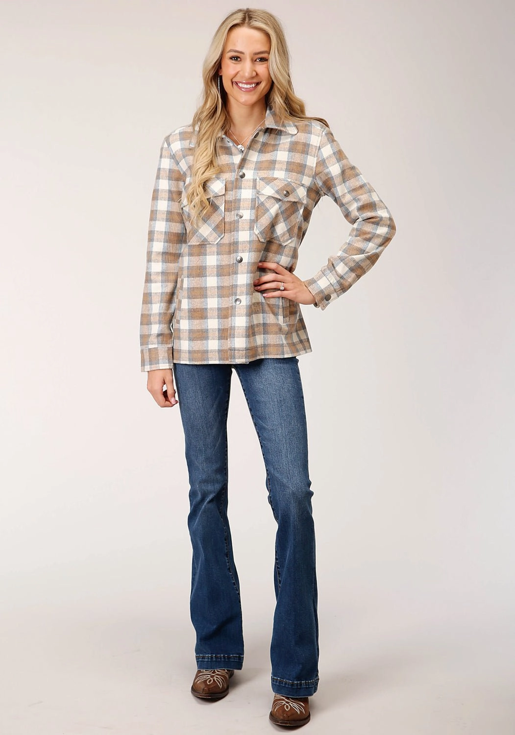 Mild Weather Layer Stetson Womens Cream/Tan Polyester Plaid Blanket Jacket