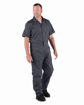 City Look Zipper Closure System Berne Mens Charcoal Cotton Blend Poplin Short Sleeve Coverall