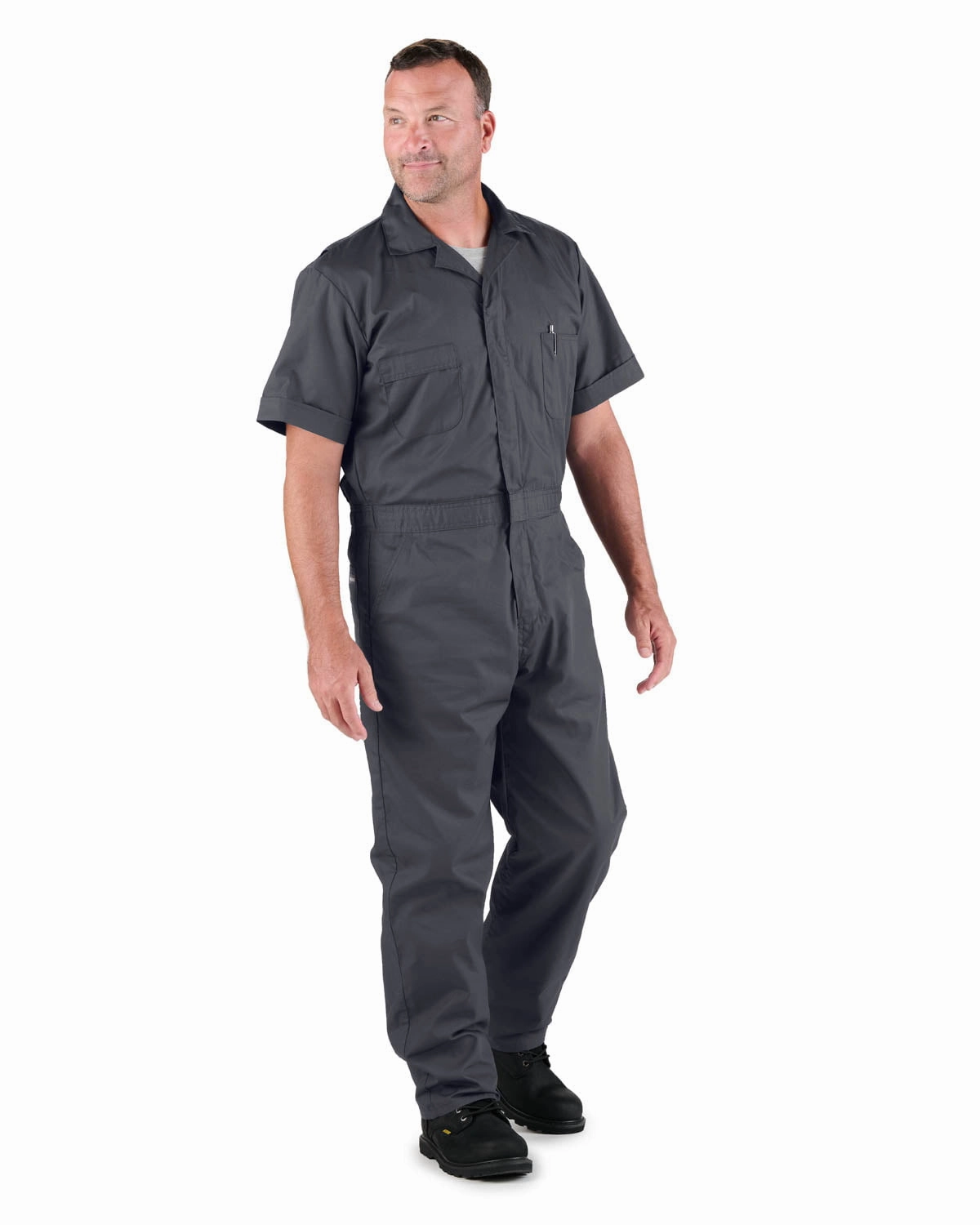 Fall Outfit Modular Attachments Berne Mens Charcoal Cotton Blend Poplin Short Sleeve Coverall