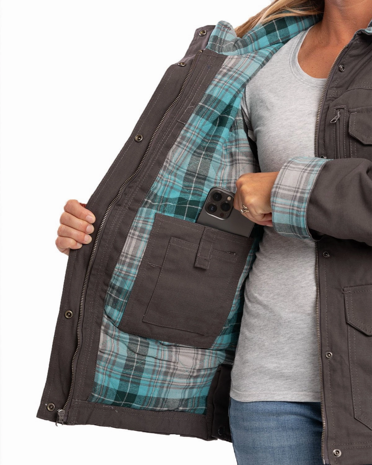 Elasticated Waistband Berne Apparel Womens Softstone Duck Barn Titanium 100% Cotton Jacket