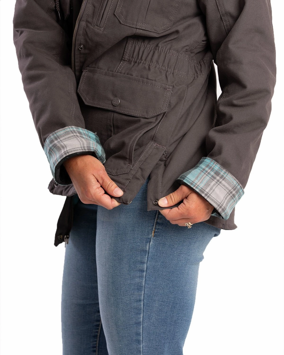 Berne Apparel Womens Softstone Duck Barn Titanium 100% Cotton Jacket Dual Layer Insulation Quick Access Pockets