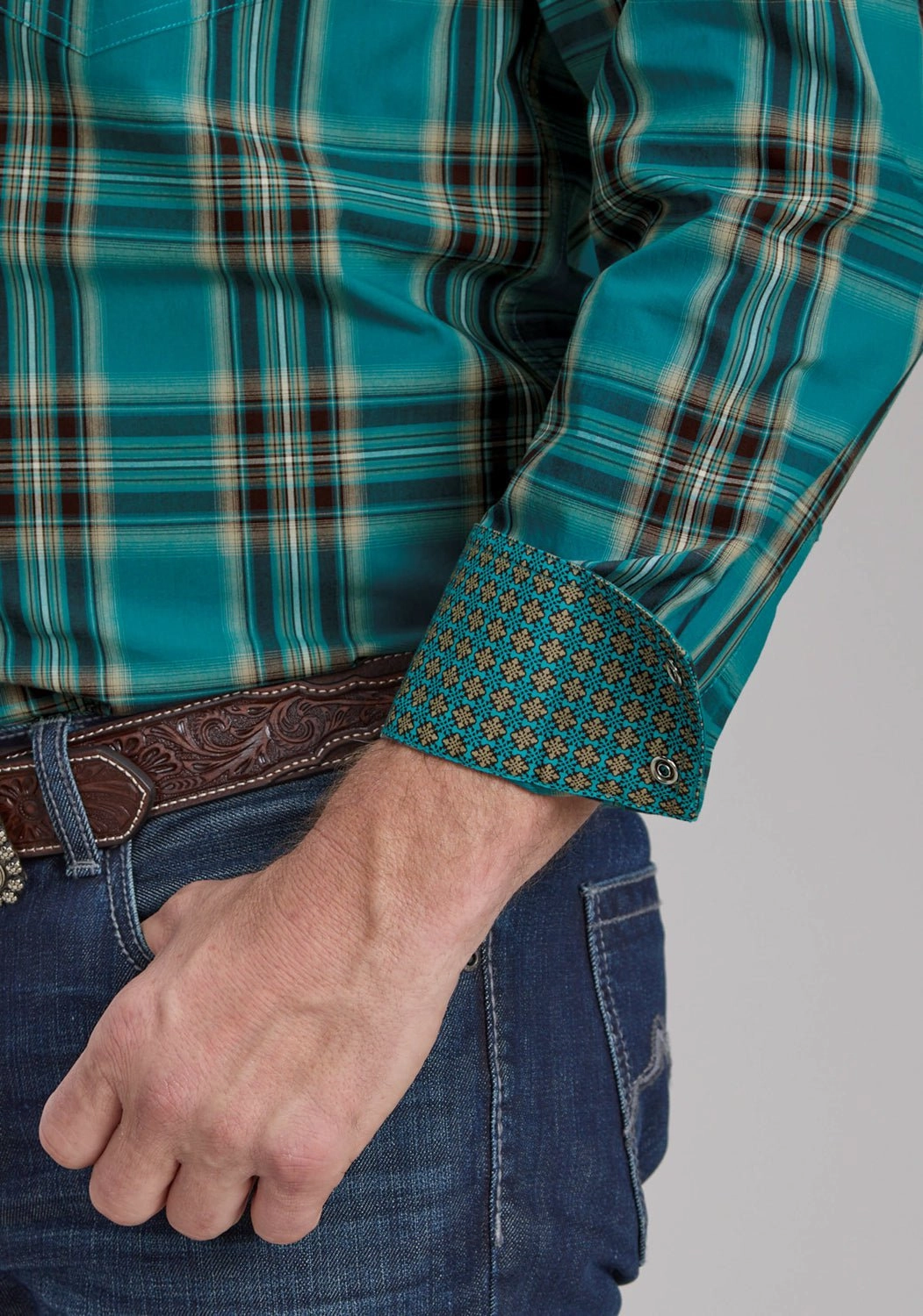 Cooling Core Technology Roper Mens Real Plaid Teal 100% Cotton Tall L/S Shirt