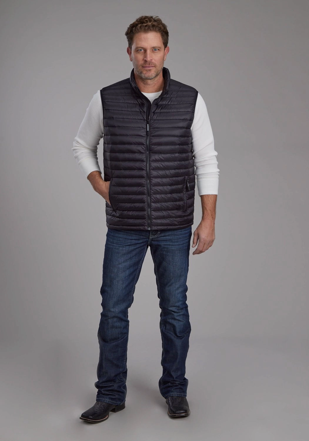 Double Layered Hood Roper Mens Parachute Down Black 100% Nylon Softshell Vest