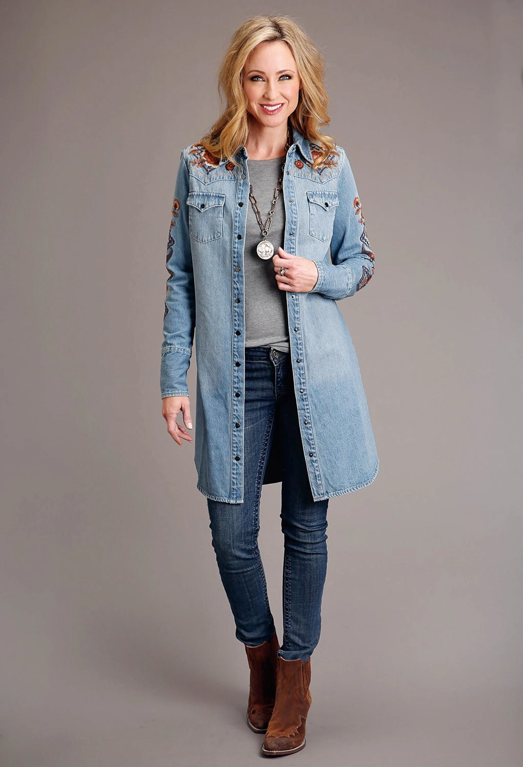 Warm Touch Stetson Womens Floral Paisley Blue 100% Cotton L/S Dress