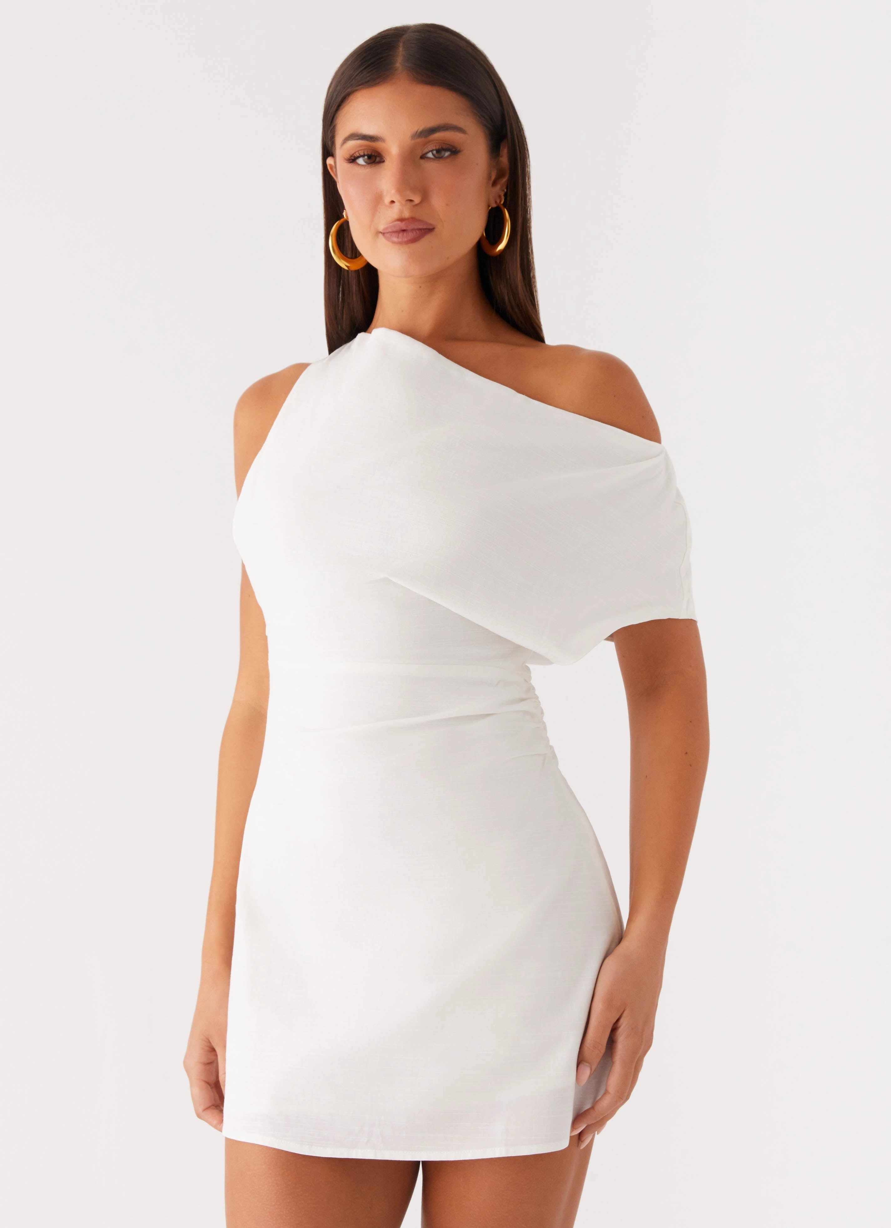 Moonlight Oasis Asymmetrical Mini Dress - Off White Versatile Outerwear