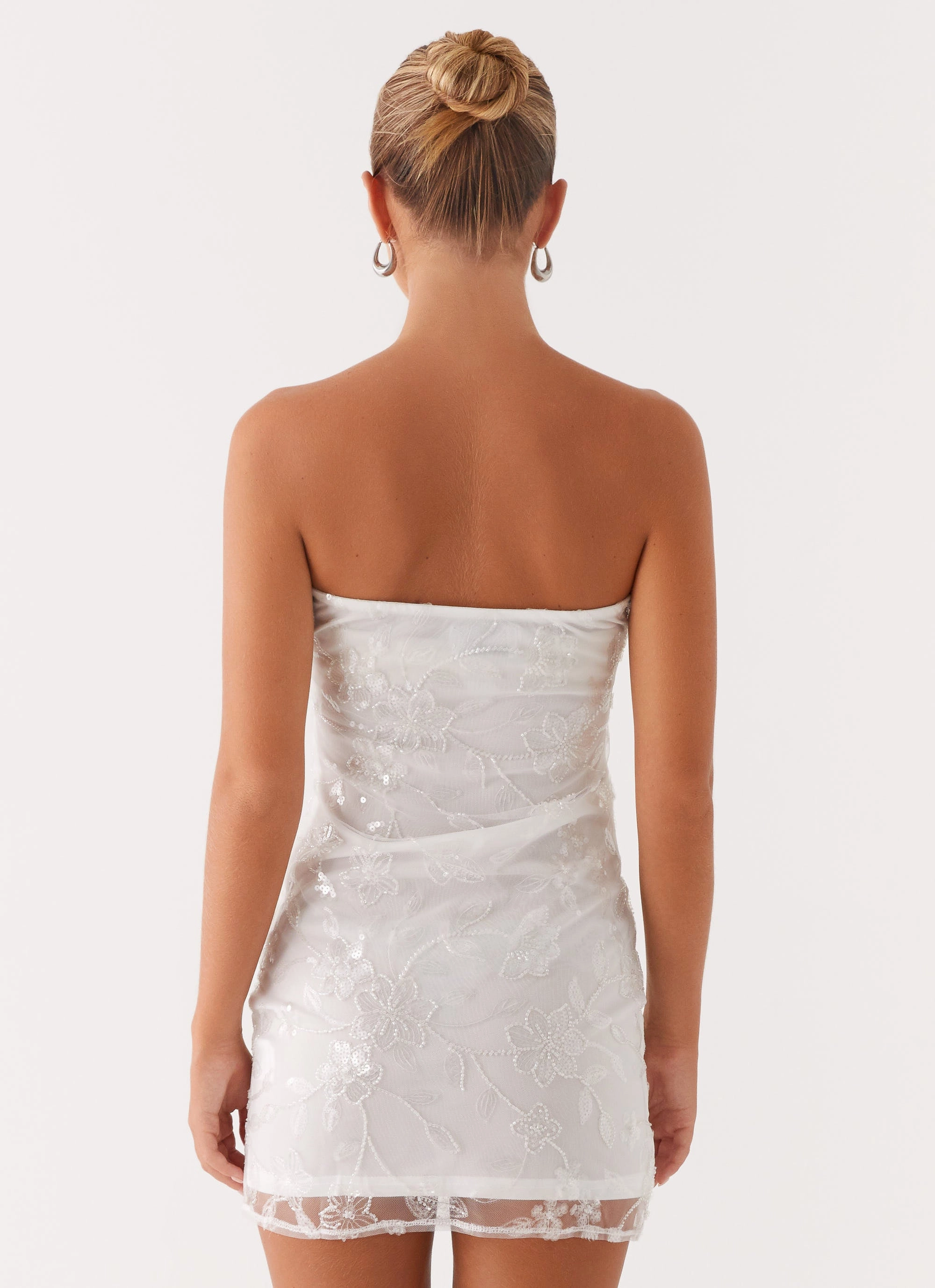 PlushLining Timeless Layering Moorey Beaded Mini Dress - White Silver